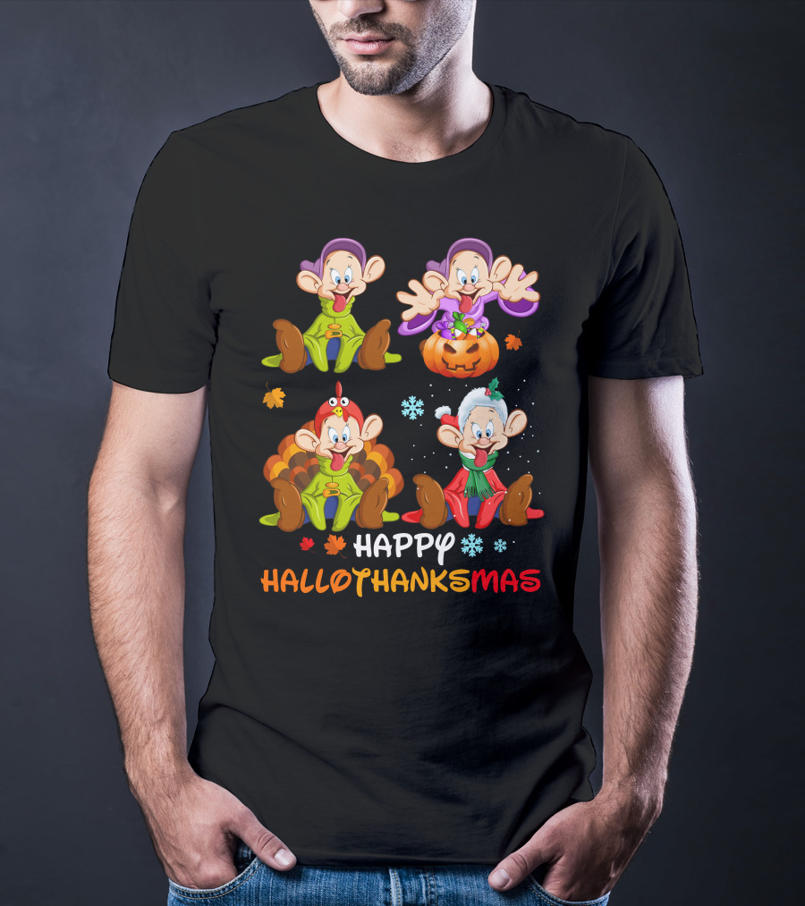 Happy Hallothanksmas Dopey Pumpkin Turkey Santa T-Shirt