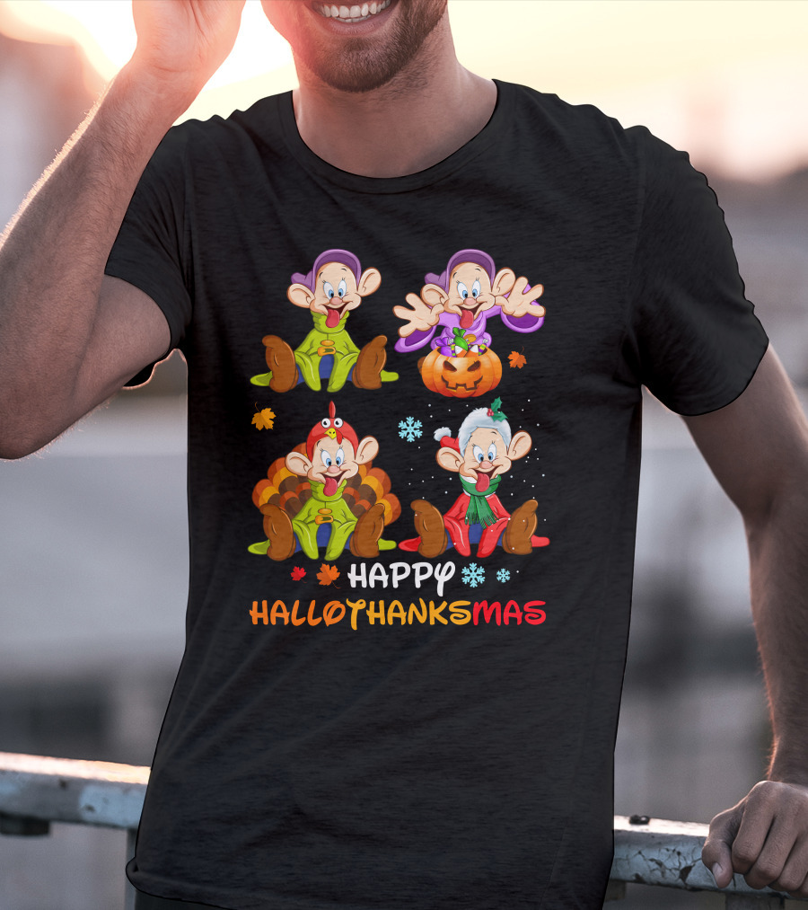 Happy Hallothanksmas Dopey Pumpkin Turkey Santa T-Shirt