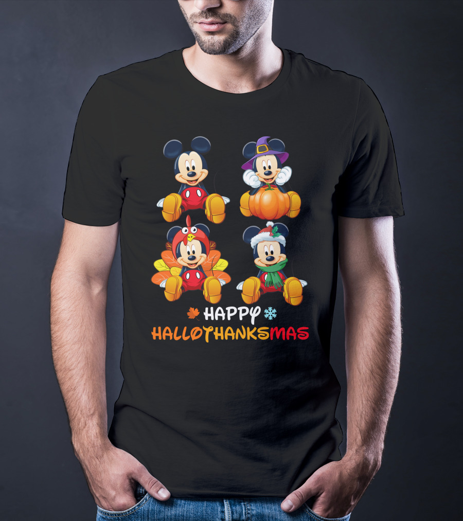Happy Hallothanksmas Mickey Mouse Pumpkin Turkey Snowflake T-Shirt