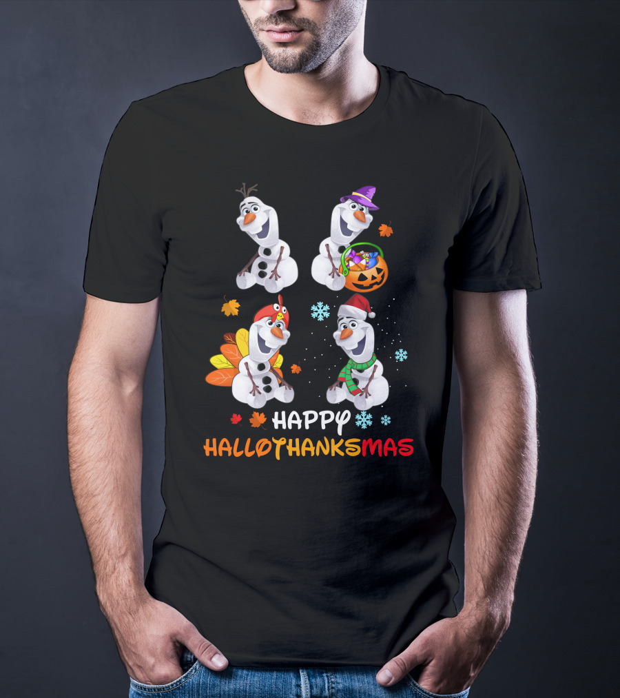 Happy Hallothanksmas Olaf Snowman Seasonal Celebration T-Shirt