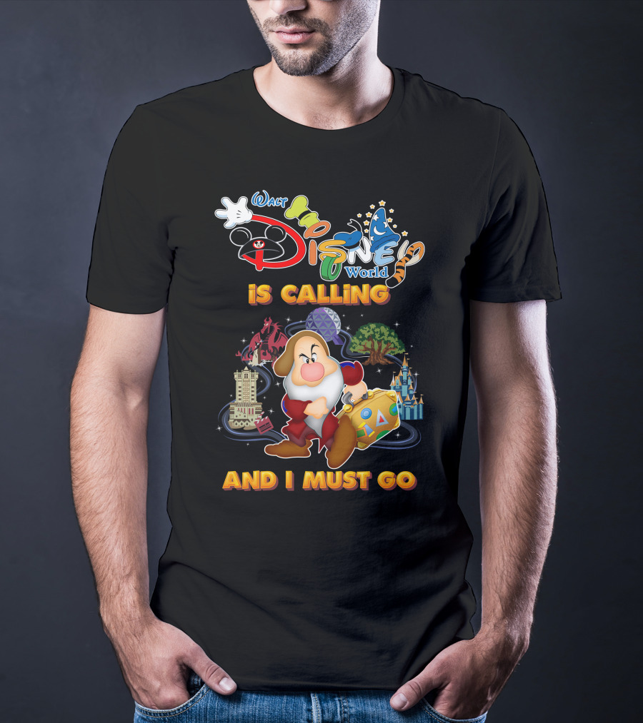 Walt Disney World Is Calling And I Must Go Grumpy Dwarf With Icons T-Shirt