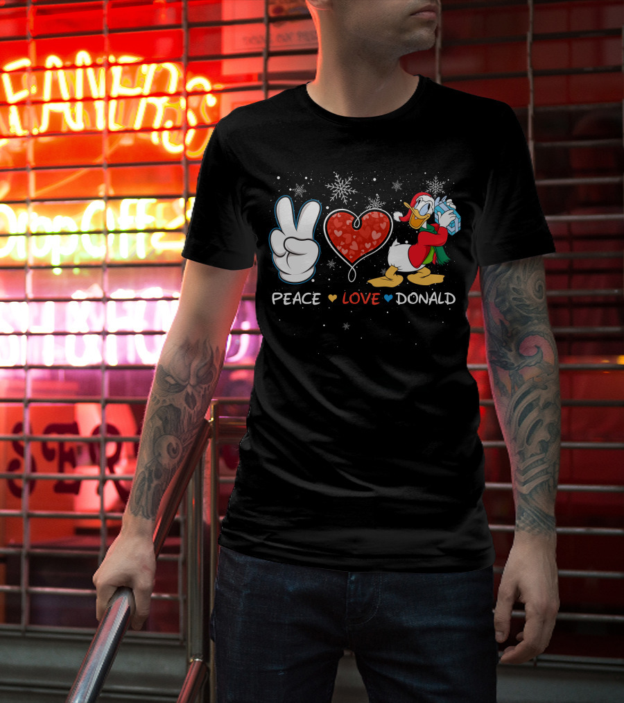 Peace Love Donald Duck Christmas Gift Snowflakes T-Shirt