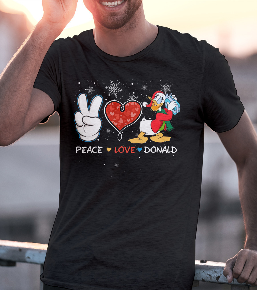 Peace Love Donald Duck Christmas Gift Snowflakes T-Shirt