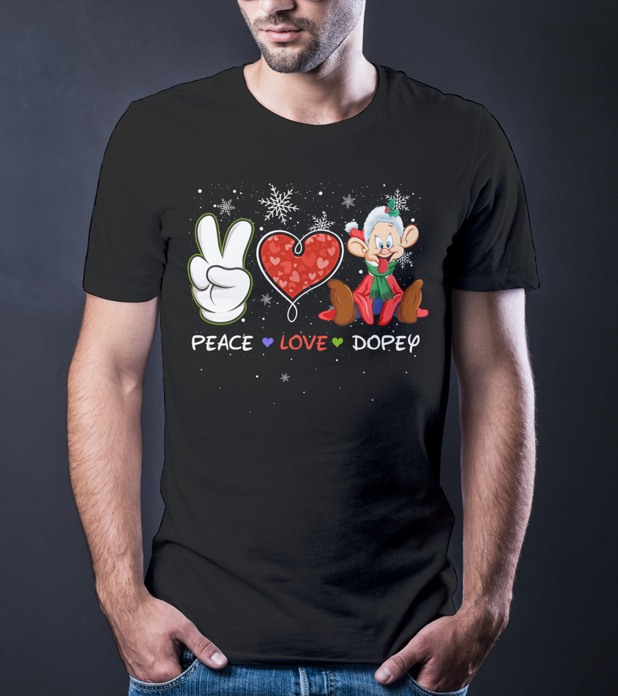 Peace Love Dopey Holiday Christmas Snowflakes T-Shirt