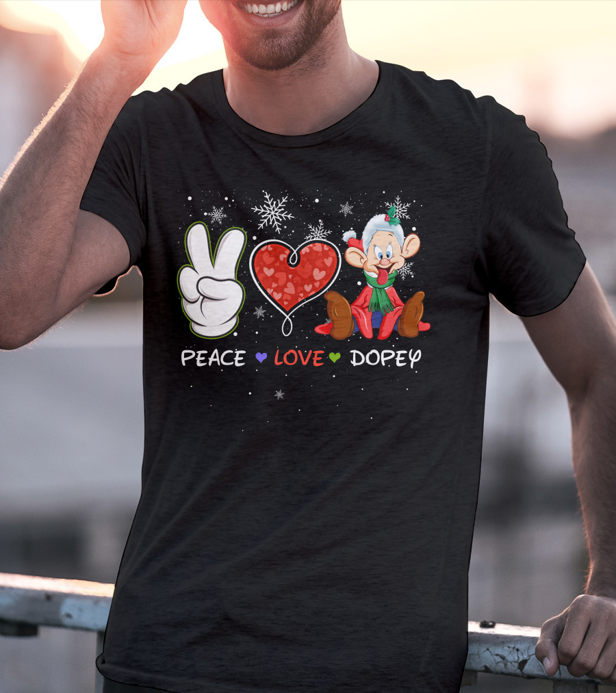 Peace Love Dopey Holiday Christmas Snowflakes T-Shirt