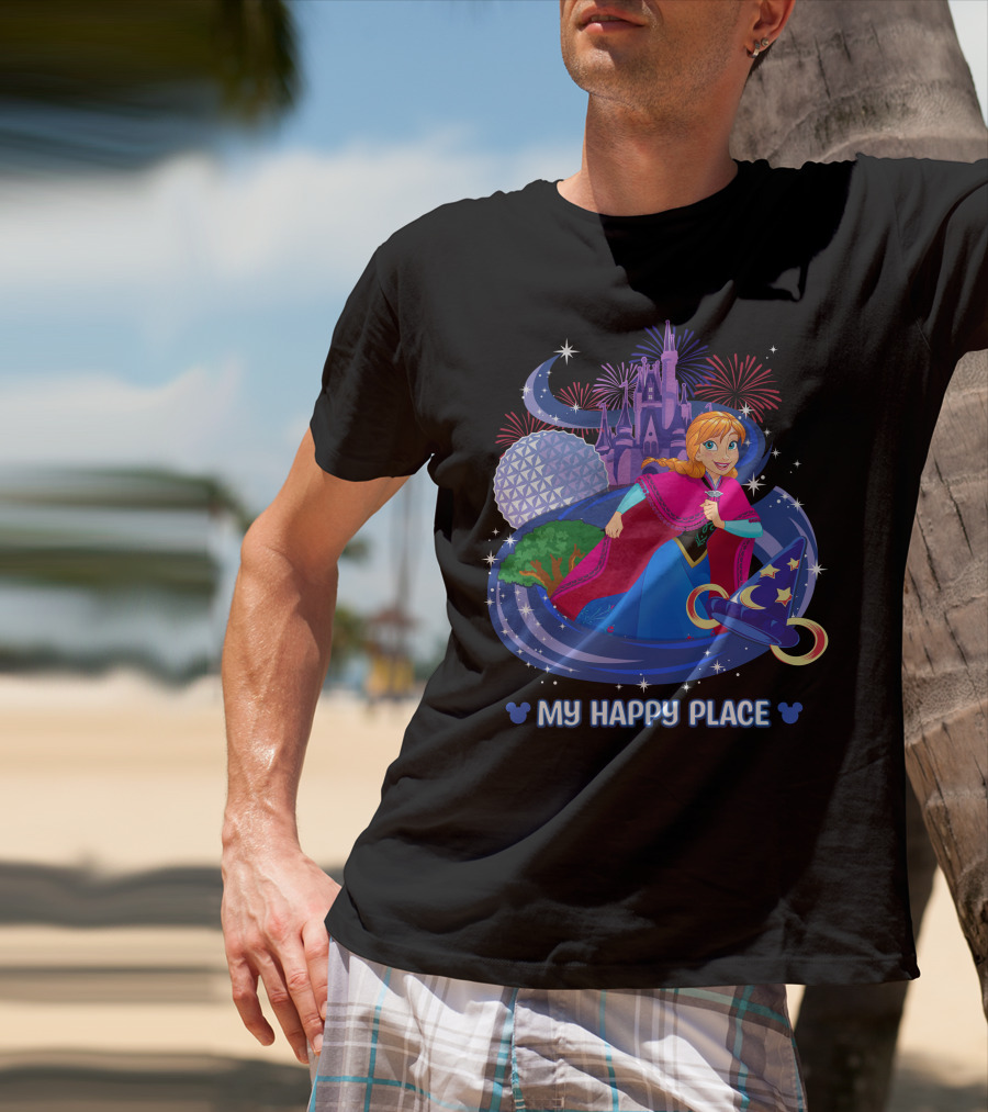 My Happy Place Anna Disney Parks Fireworks And Spaceship Earth T-Shirt