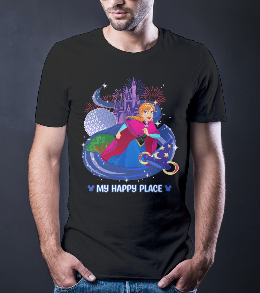 My Happy Place Anna Disney Parks Fireworks And Spaceship Earth T-Shirt
