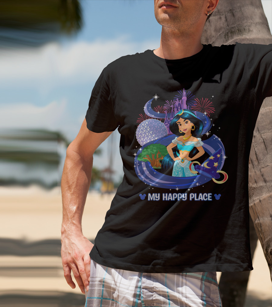 Jasmine My Happy Place Disney Princess Fireworks Magic Castle Mickey Epcot Disney World T-Shirt