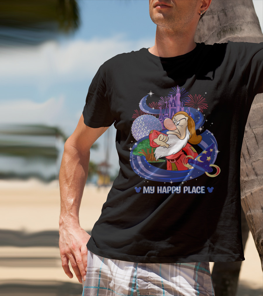 Grumpy My Happy Place Disney World Fireworks Mickey Ears T-Shirt
