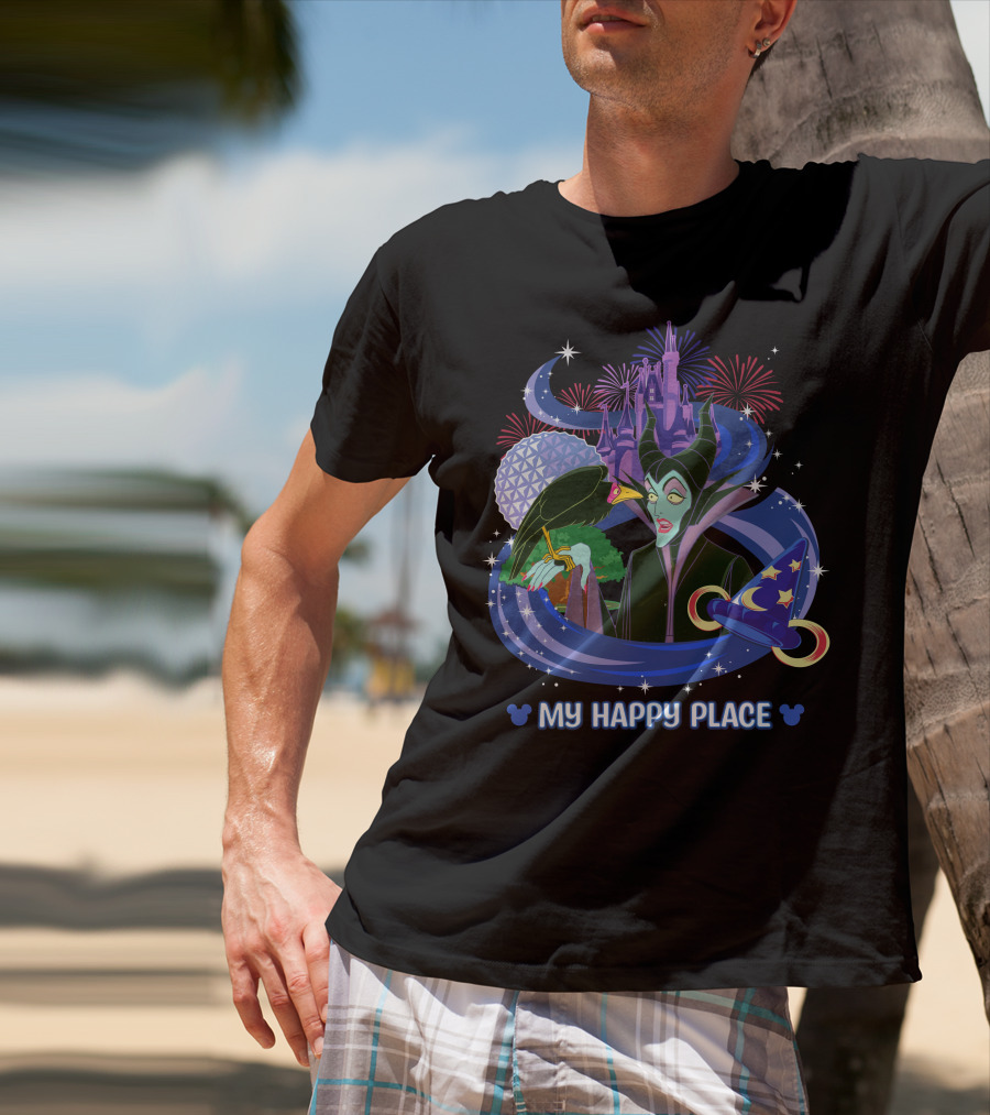 My Happy Place Maleficent Disney Castle Fireworks Magic Hat T-Shirt