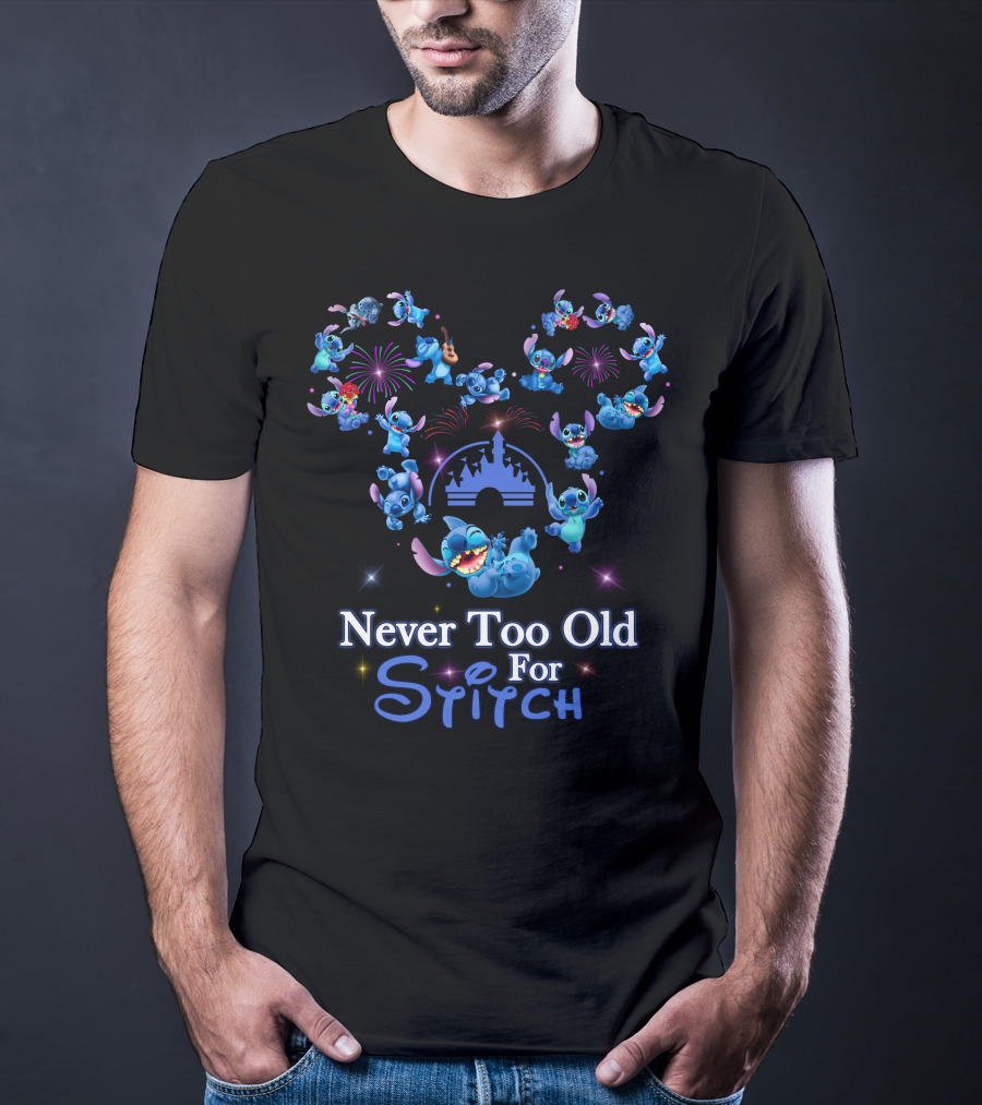 Never Too Old For Stitch Fireworks Castle Disney T-Shirt