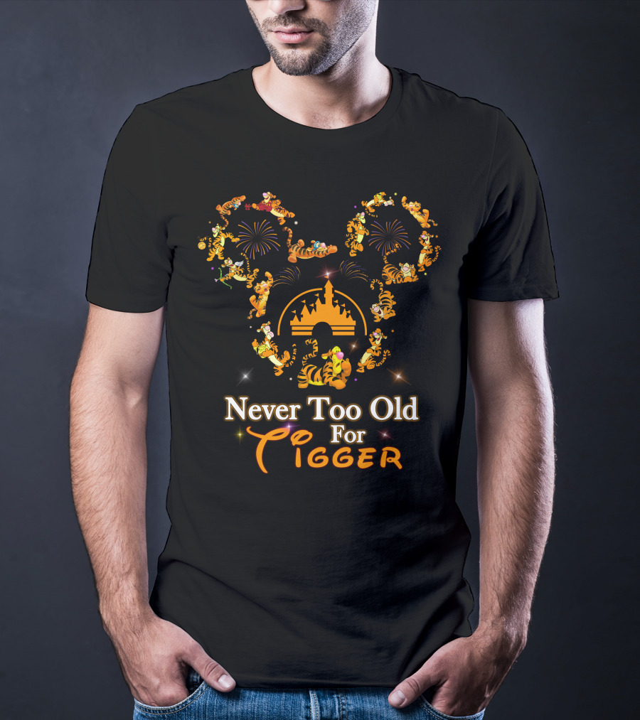Never Too Old For Tigger Disney Fireworks Castle Mickey Head T-Shirt