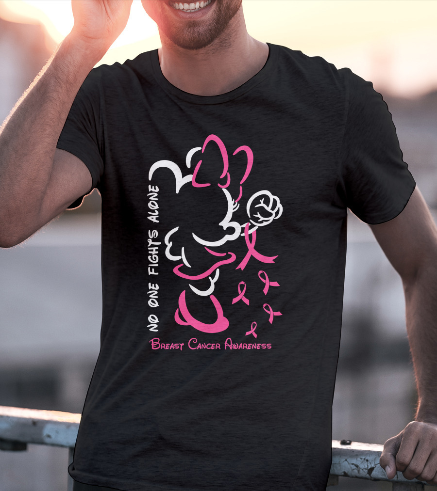 No One Fights Alone Minnie Breast Cancer Awareness T-Shirt