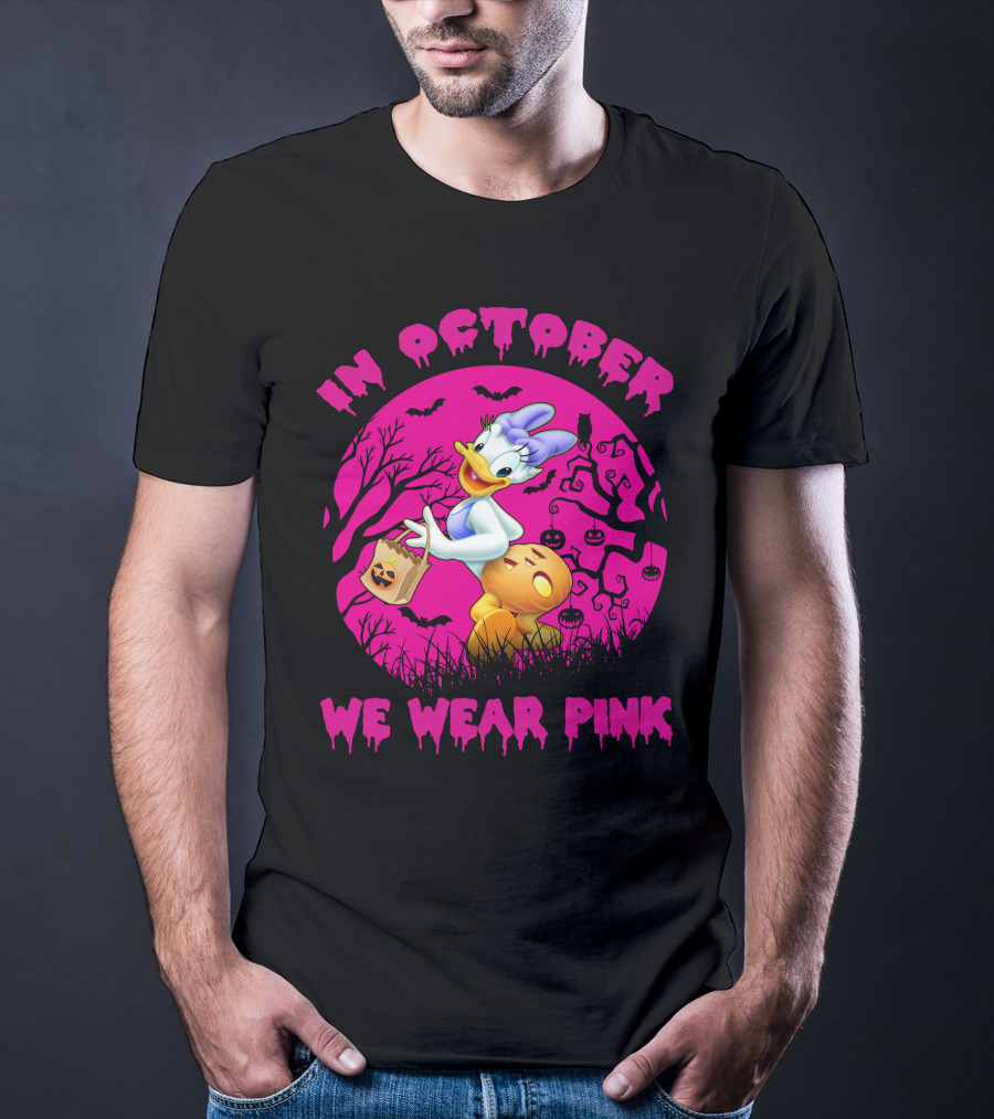 In October We Wear Pink Daisy Duck Halloween Theme T-Shirt