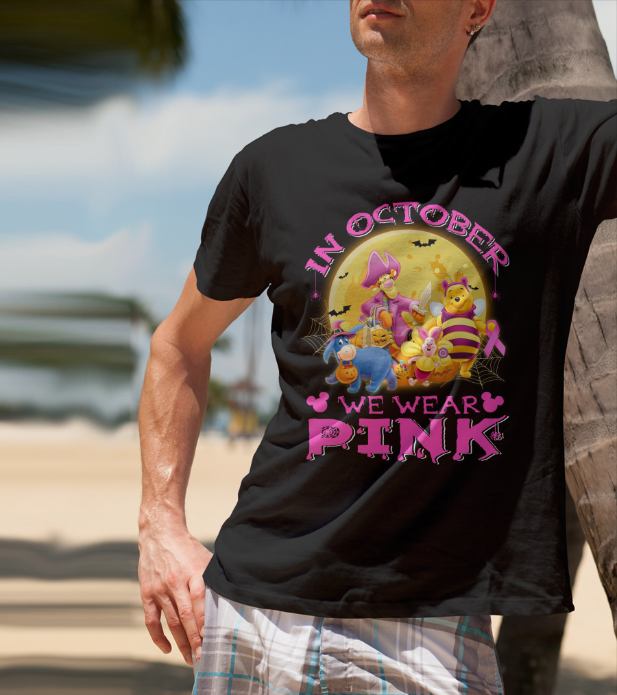 In October We Wear Pink Winnie The Pooh Halloween Breast Cancer Awareness T-Shirt