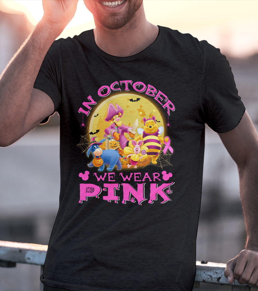 In October We Wear Pink Winnie The Pooh Halloween Breast Cancer Awareness T-Shirt