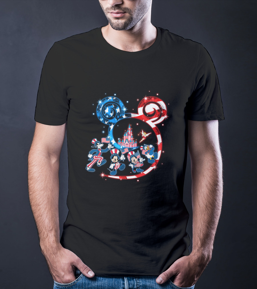 Mickey Mouse Patriotic Bling Donald Duck Goofy 4Th Of July Celebration T-Shirt