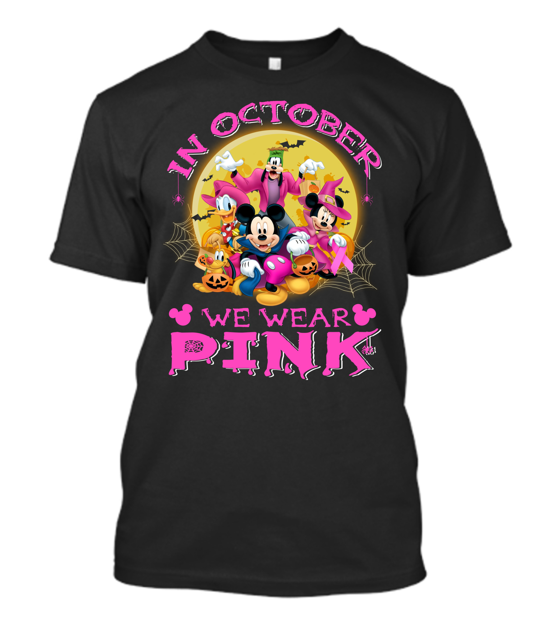 In October We Wear Pink Disney Halloween Characters T-Shirt