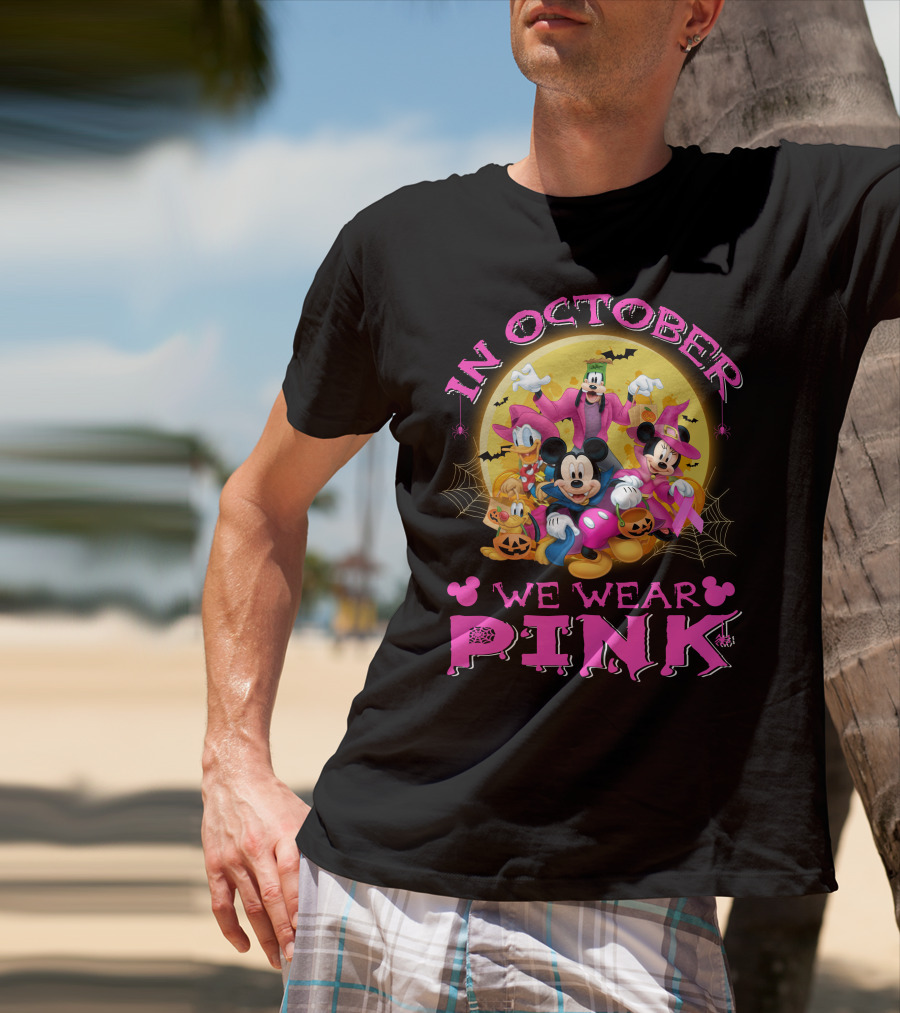 In October We Wear Pink Disney Halloween Characters T-Shirt