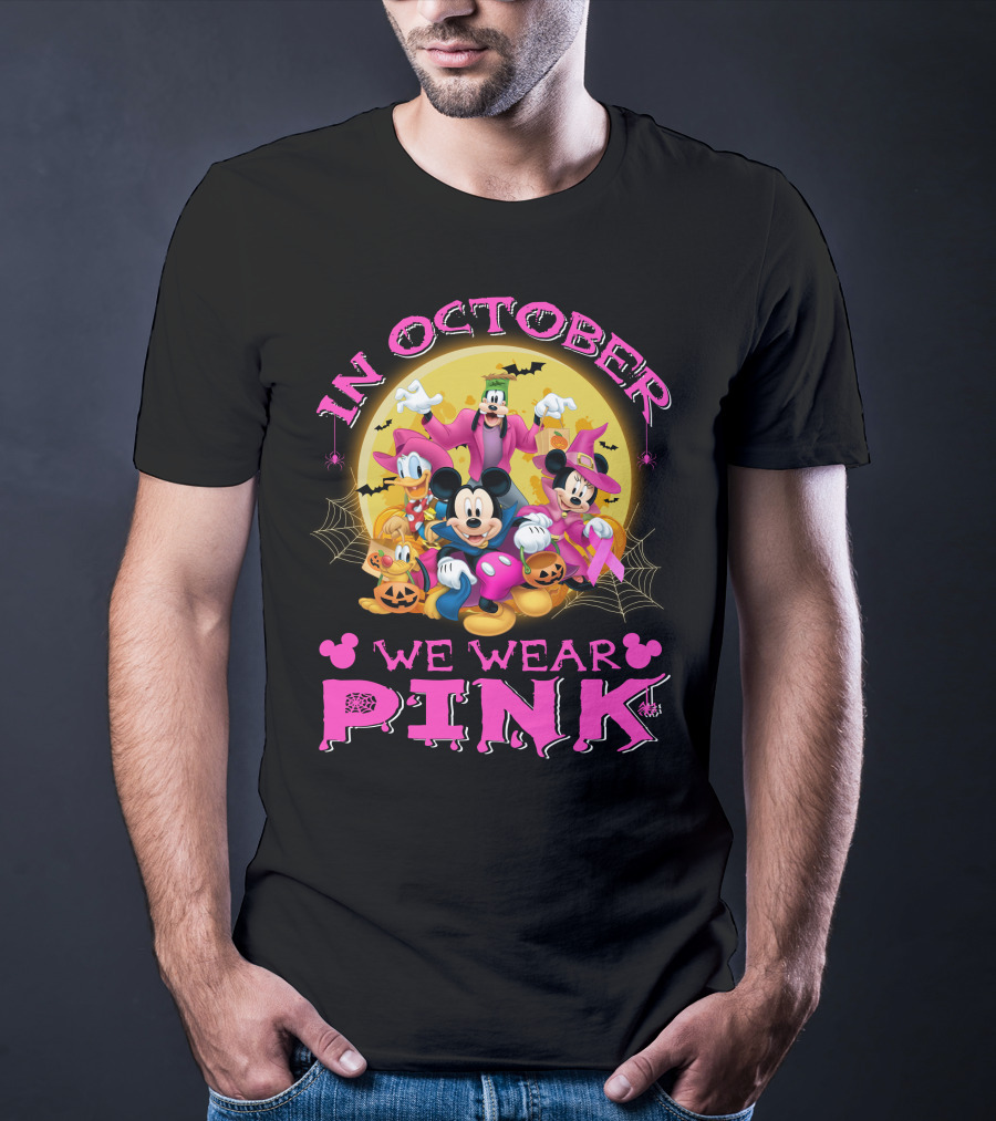 In October We Wear Pink Disney Halloween Characters T-Shirt