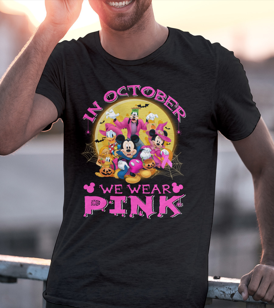 In October We Wear Pink Disney Halloween Characters T-Shirt