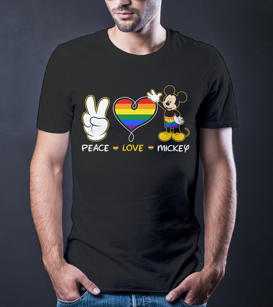 PEACE LOVE MICKEY Rainbow Pride T-Shirt