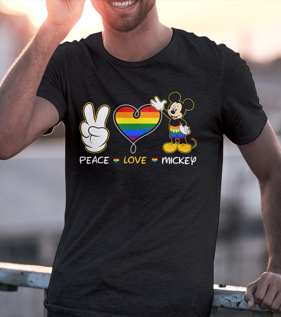 PEACE LOVE MICKEY Rainbow Pride T-Shirt