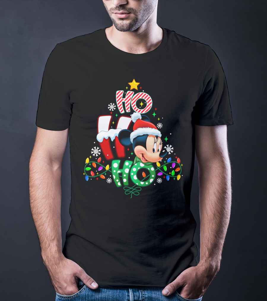 Minnie Hohoho Christmas Lights Snowflakes Star Santa Hat T-Shirt
