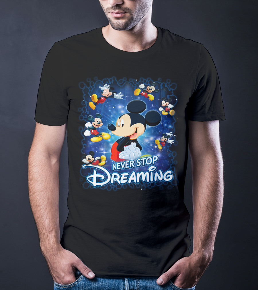 Never Stop Dreaming Mickey Mouse Disney Blue Stars T-Shirt
