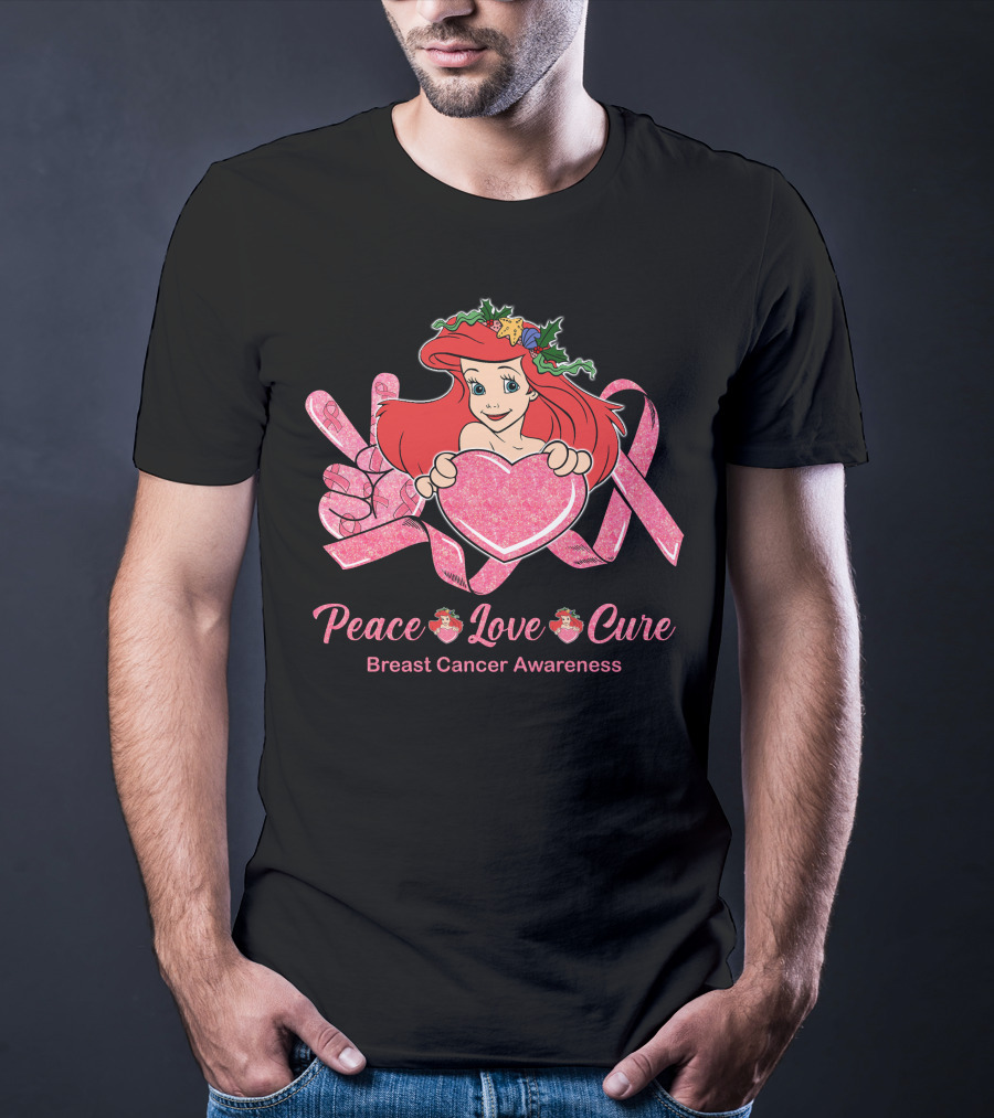 Peace Love Cure Ariel Breast Cancer Awareness T-Shirt