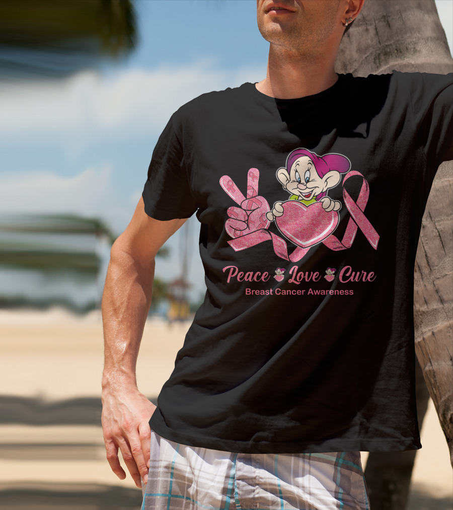 Peace Love Cure Dopey Breast Cancer Awareness T-Shirt