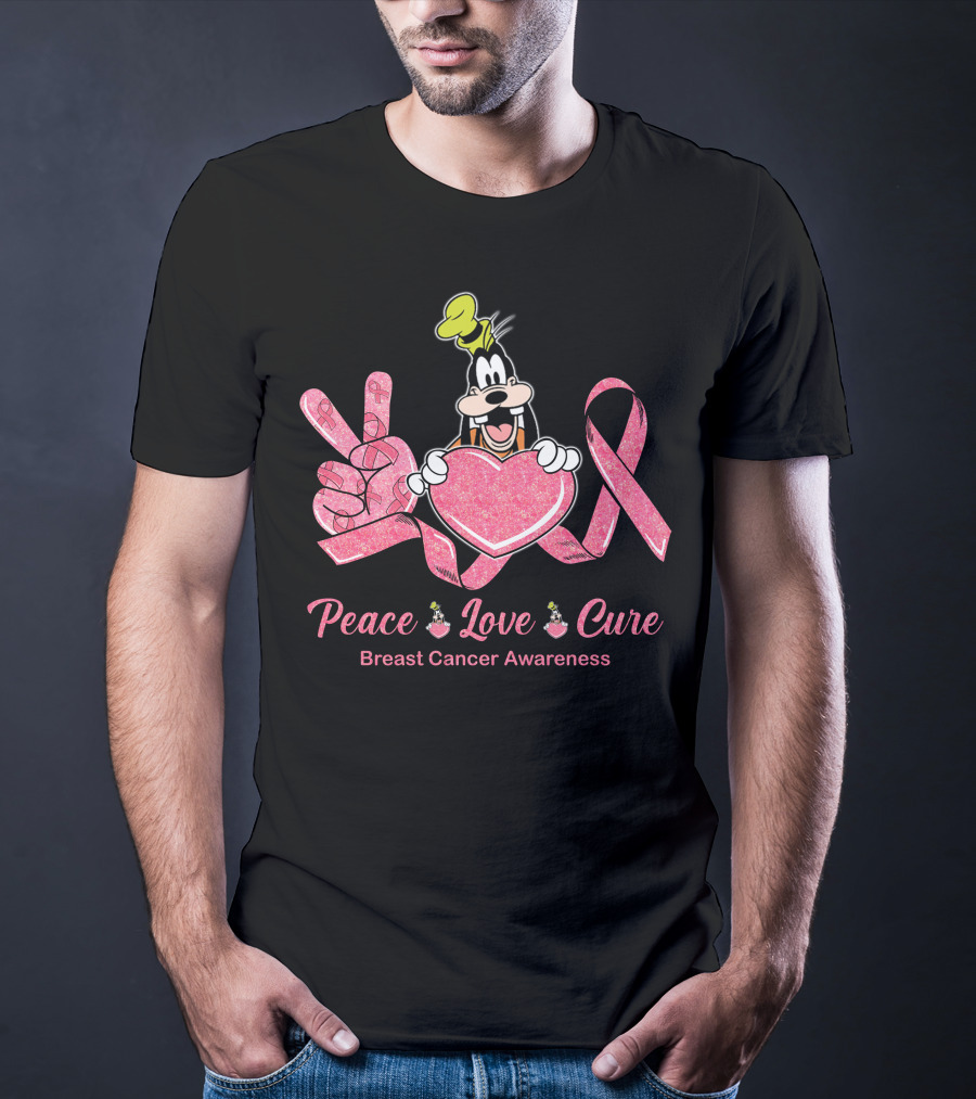 Peace Love Cure Goofy Breast Cancer Awareness T-Shirt