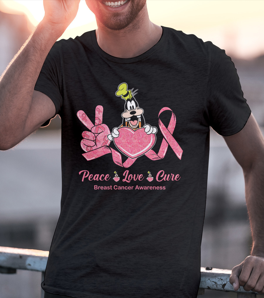 Peace Love Cure Goofy Breast Cancer Awareness T-Shirt