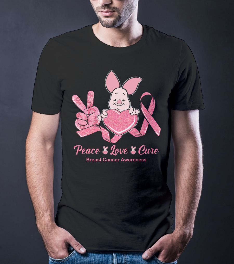 Peace Love Cure Piglet Breast Cancer Awareness T-Shirt