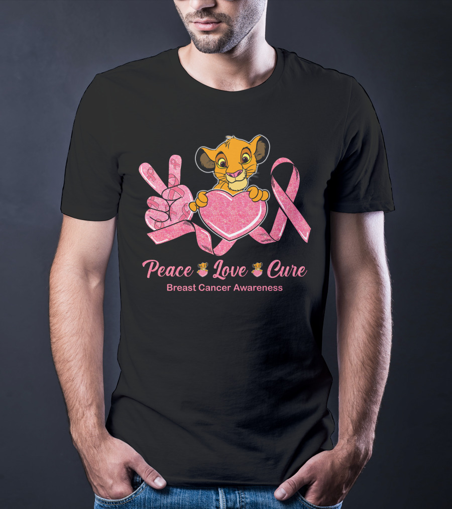 Peace Love Cure Simba Breast Cancer Awareness T-Shirt