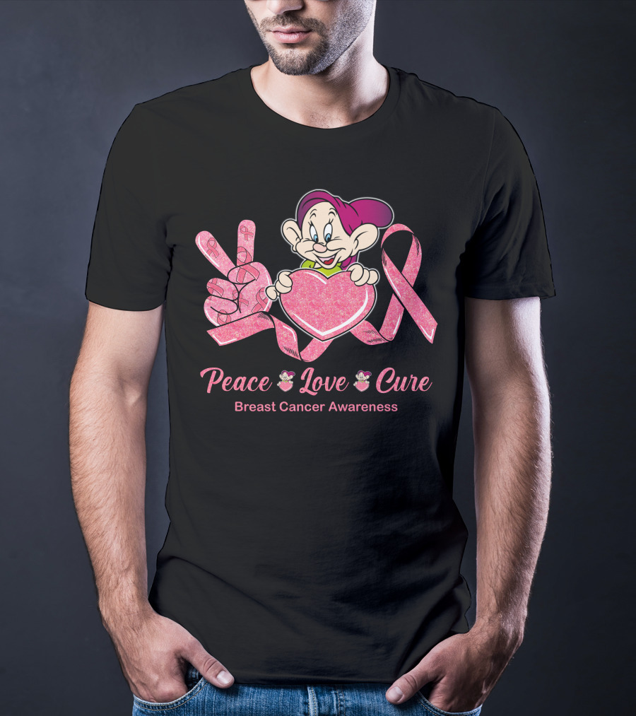 Dopey Peace Love Cure Breast Cancer Awareness T-Shirt