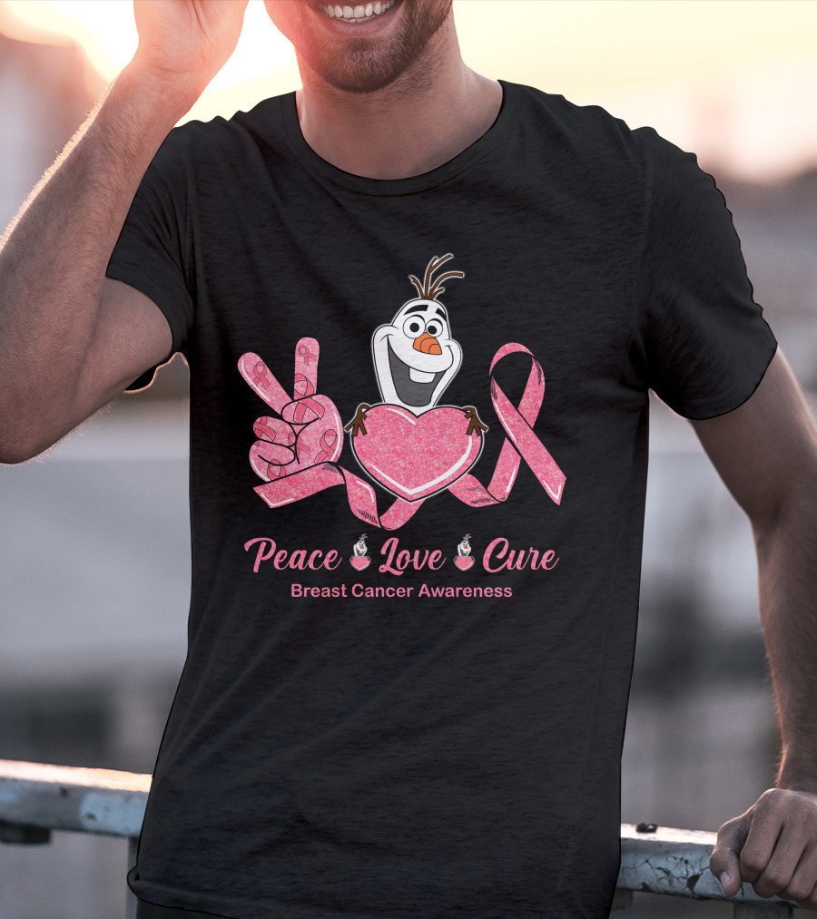 Peace Love Cure Breast Cancer Awareness Olaf T-Shirt