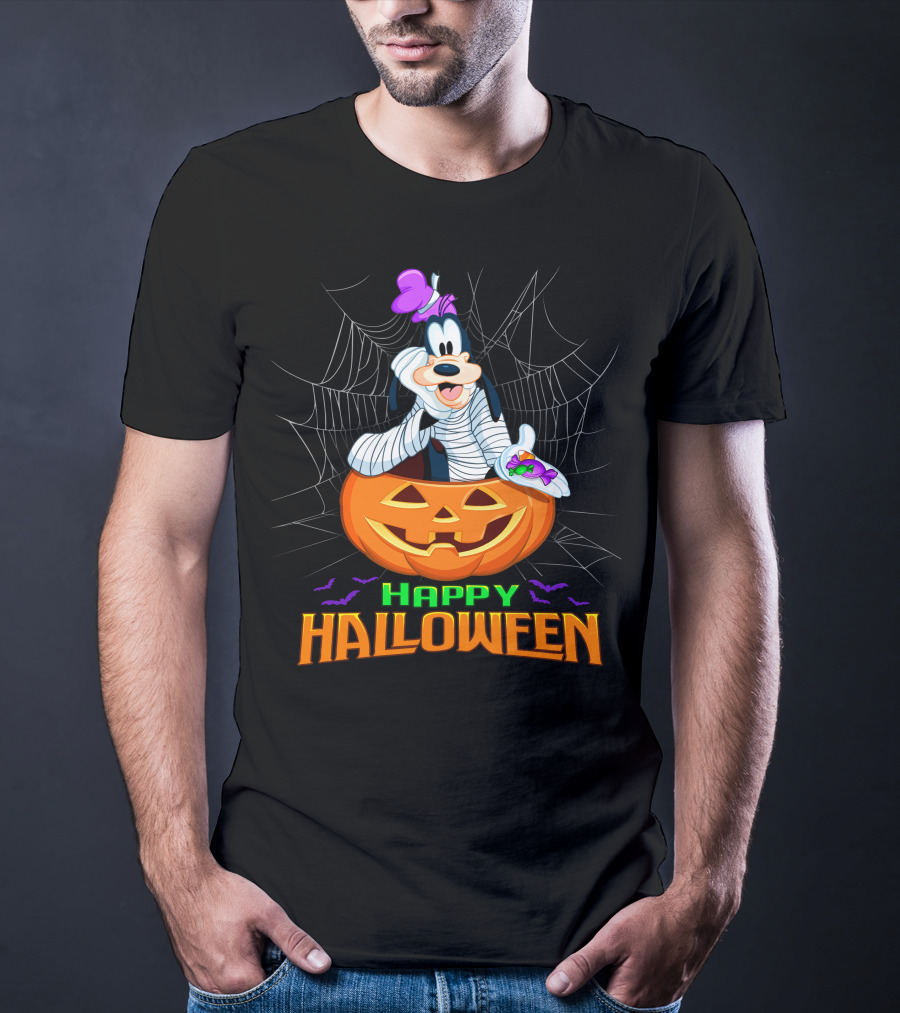 Goofy Happy Halloween Mummy Pumpkin And Candy T-Shirt