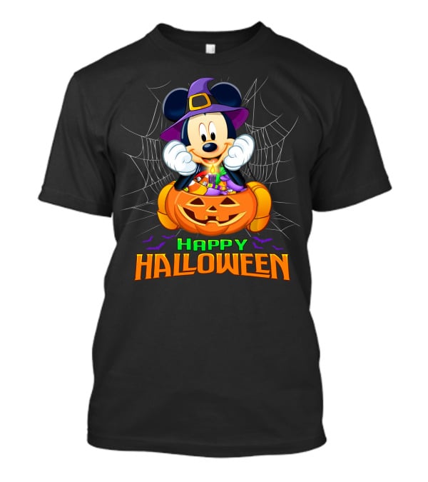 Mickey Happy Halloween Witch Hat Pumpkin Bat Spiderweb T-Shirt