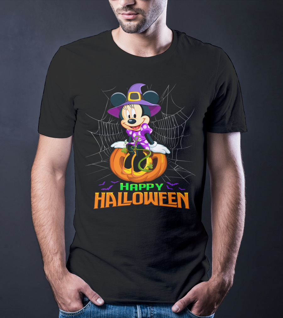 Minnie Happy Halloween Witch Costume Pumpkin Spiderweb T-Shirt