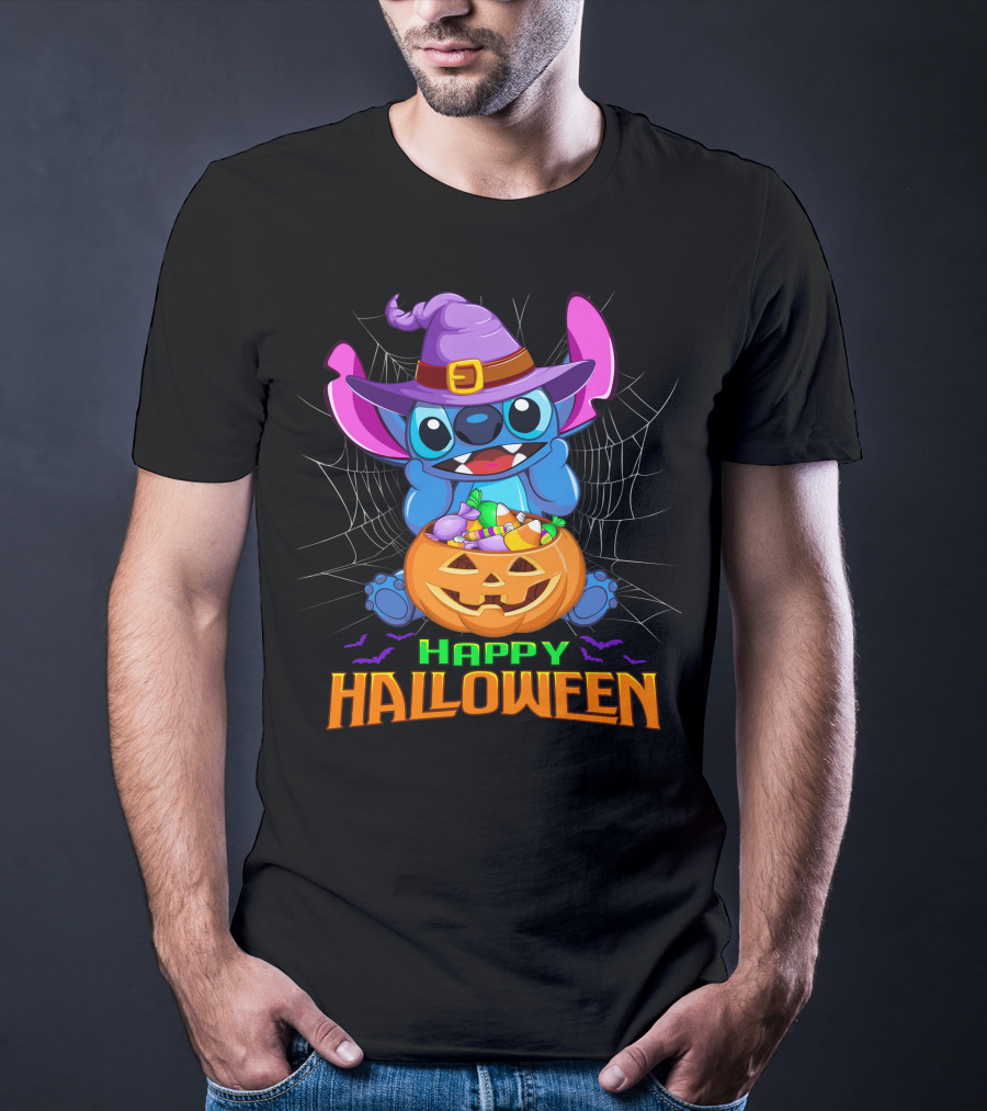 Happy Halloween Stitch Witch Costume Pumpkin Candy Basket T-Shirt