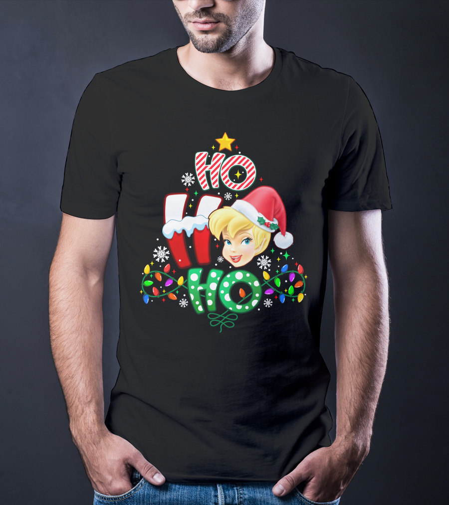 Ho Ho Ho Tinker Bell Christmas Lights Snowflakes Santa Hat T-Shirt