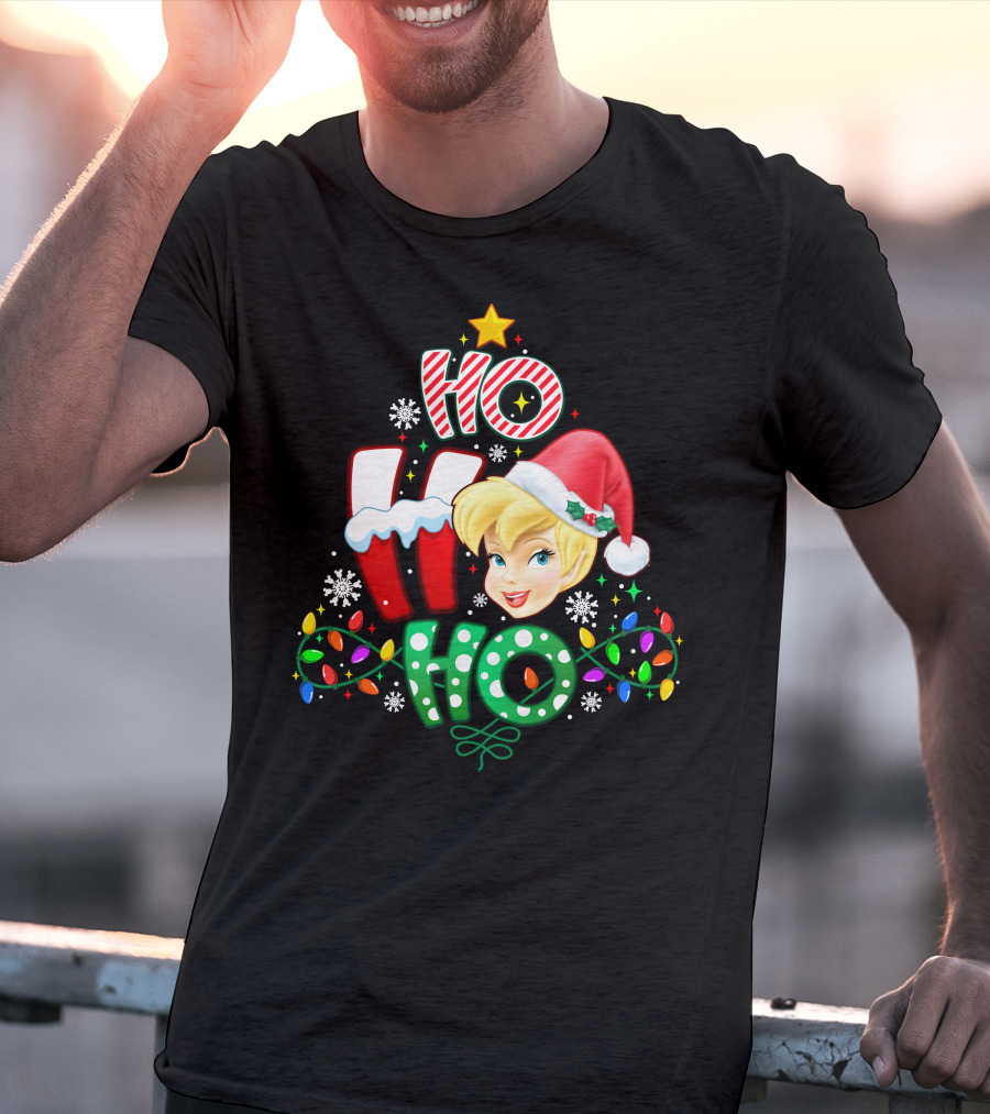 Ho Ho Ho Tinker Bell Christmas Lights Snowflakes Santa Hat T-Shirt