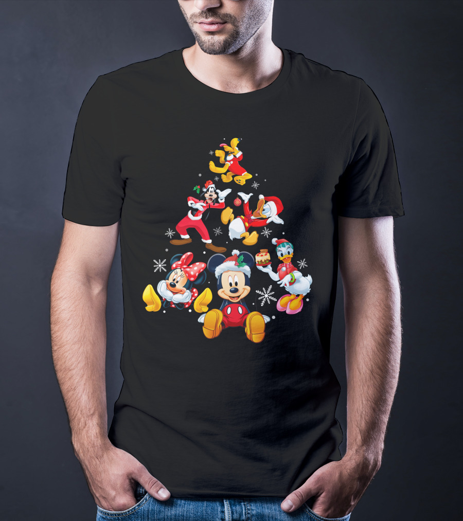 Mickey Minnie Donald Goofy Pluto Daisy Christmas Tree Noel T-Shirt