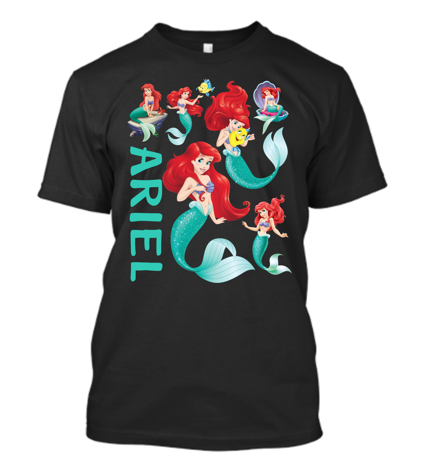 Ariel Little Mermaid With Flounder And Seashell Poses T-Shirt