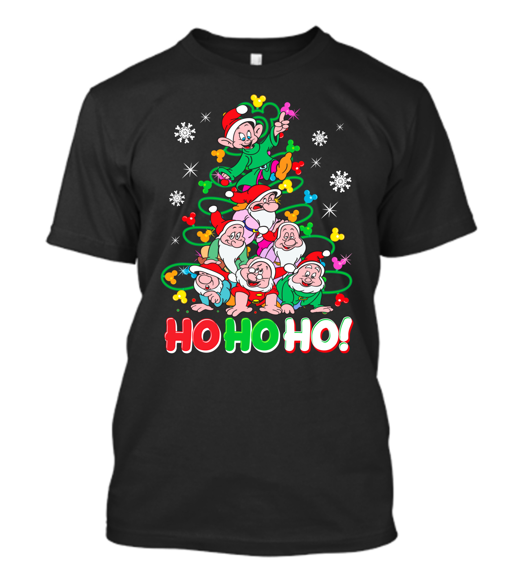 Ho Ho Ho Snow White 7 Dwarfs Christmas Tree Stacking T-Shirt