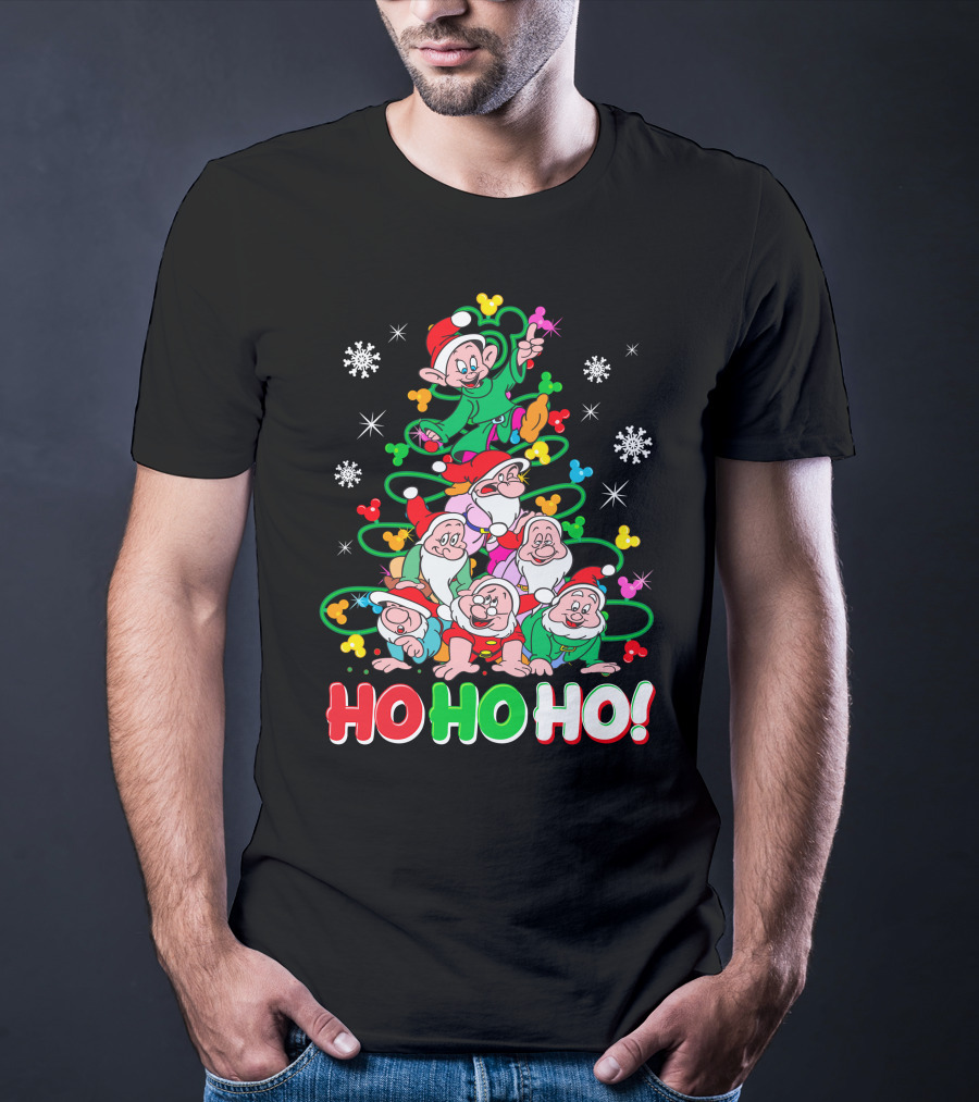 Ho Ho Ho Snow White 7 Dwarfs Christmas Tree Stacking T-Shirt