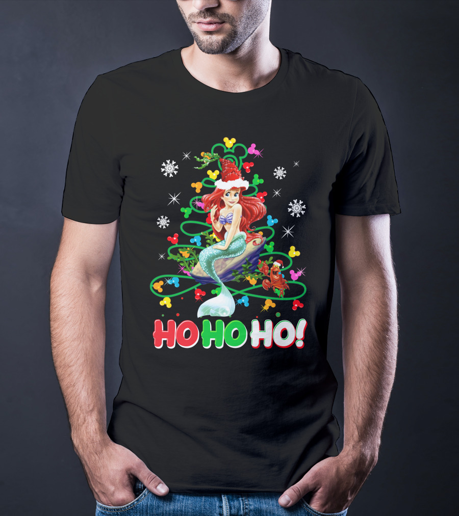 Ariel Ho Ho Ho Christmas Santa Hat Snowflakes T-Shirt