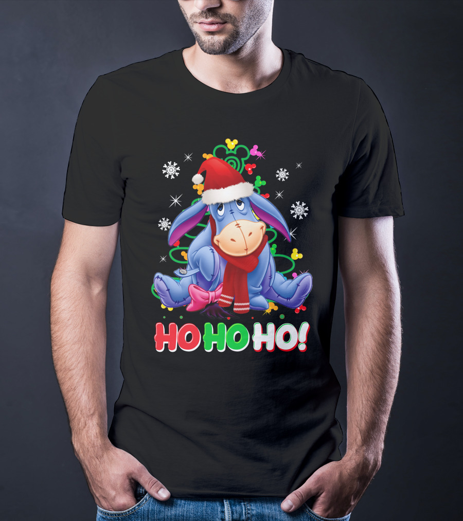 Eeyore Christmas Ho Ho Ho Santa Hat And Scarf Festive Theme T-Shirt