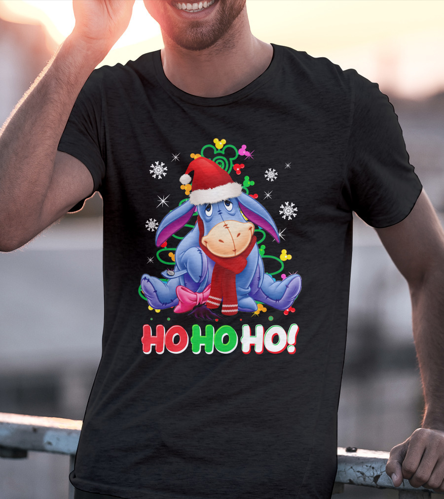 Eeyore Christmas Ho Ho Ho Santa Hat And Scarf Festive Theme T-Shirt